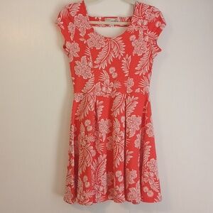 Derek Heart "Tropical" Floral Design Orange & White Dress in Size M